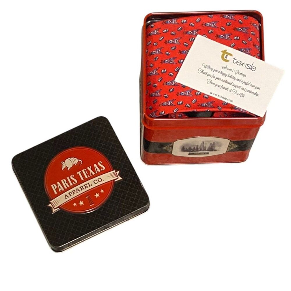 Men's RED 100% Silk Tie Oil Derrick & Barrel Pattern Paris Texas Apparel Co NIB